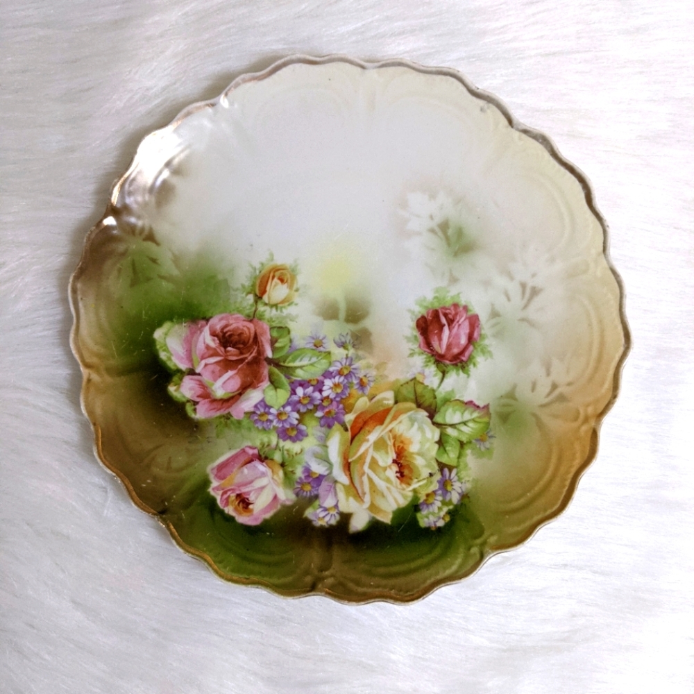 Vtg German Dinner Plate Roses Violets 9.5"